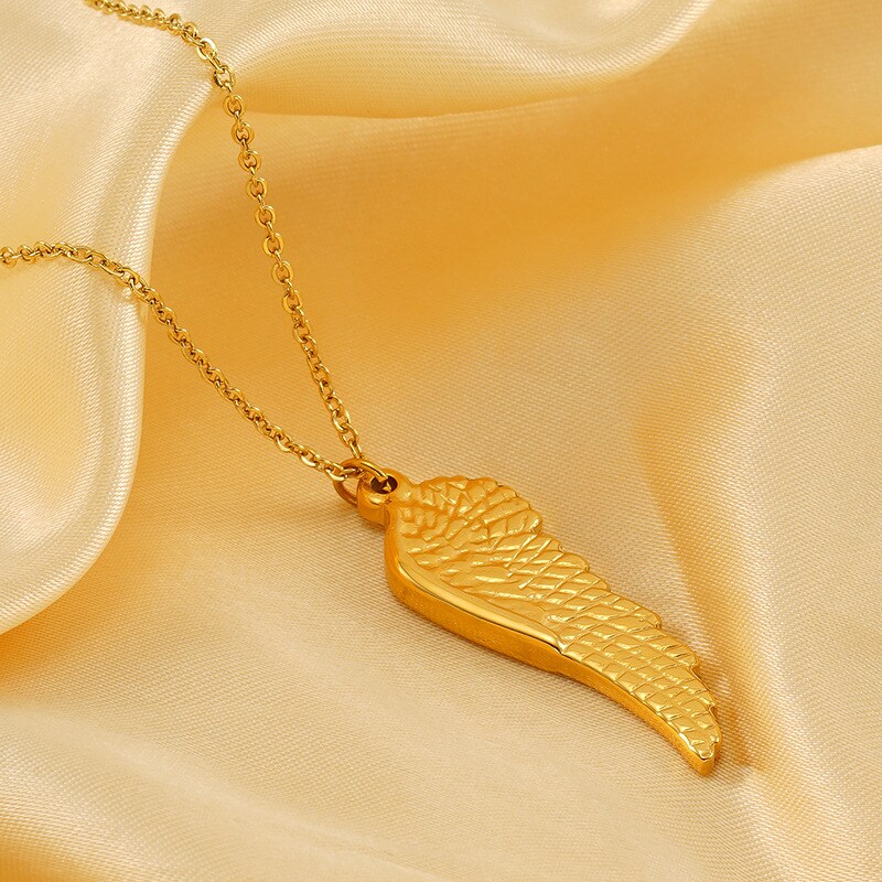 1 Piece Simple Series Simple Wings Stainless Steel 18K Gold Plated Unisex Pendant Necklaces h5 